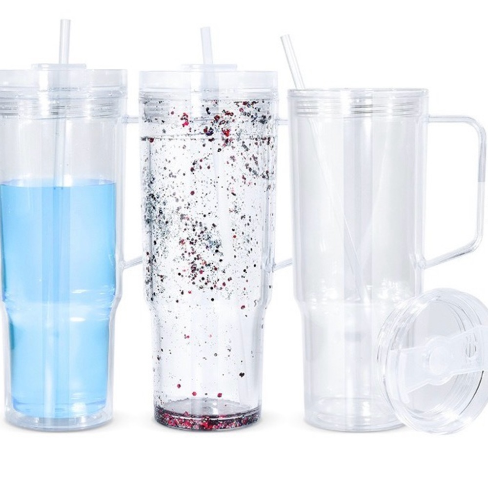 (2) Clear Acrylic 40 Ounce Tumbler Set with Straws